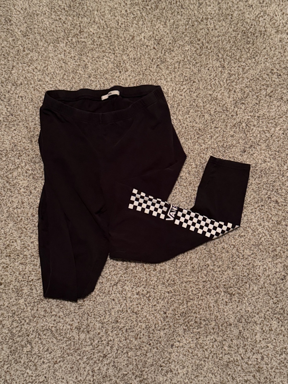 Vans Black Leggings with White Checkerboard Side Stripe